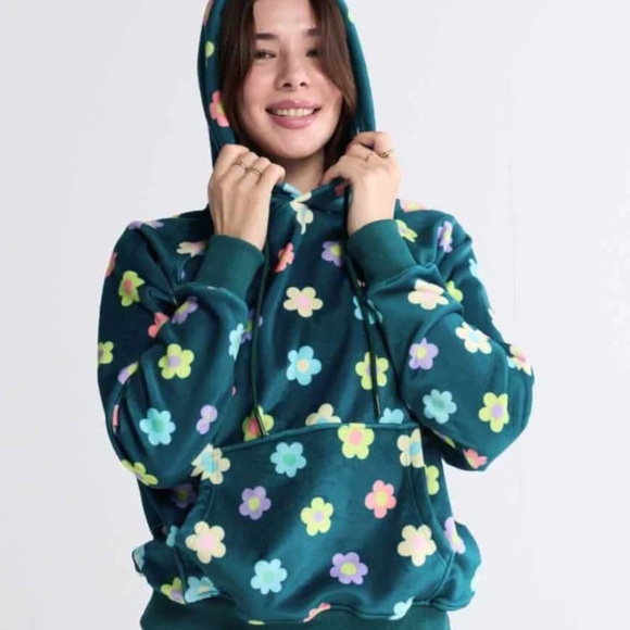 NWOT Sparkpaws Human Hoodie in Teal Flowers - Picture 1 of 6